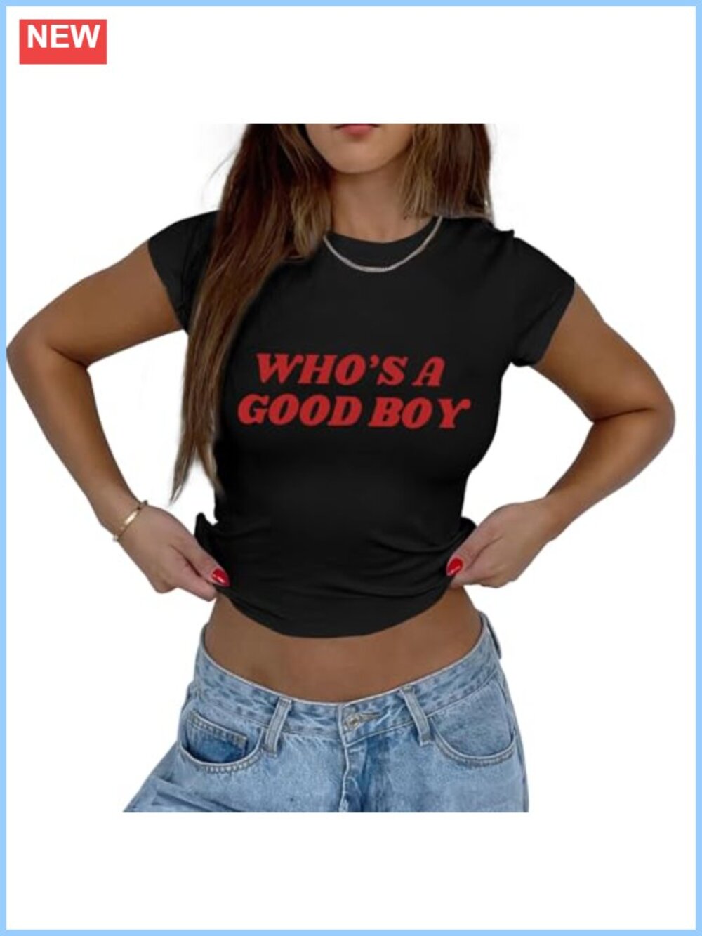 Y2K Crop Top Women Who's A Good Boy Print Baby Tee Slim Fit Short Sleeve